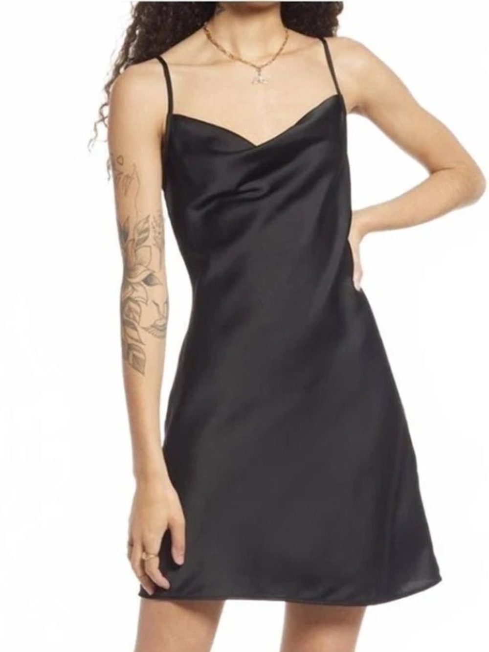 bp Black Satin Cowl Neck Mini Dress